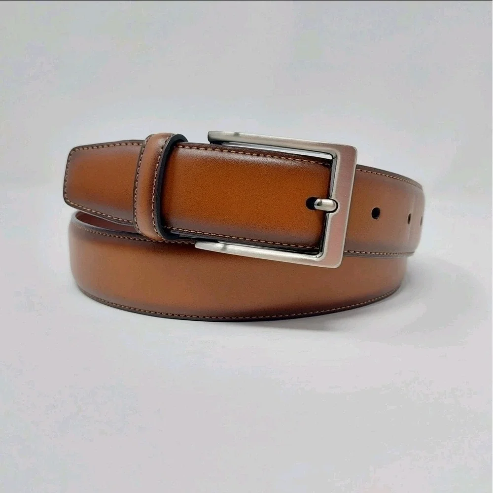 Penguin Men's Brown Burnished Leather Buckle Casual Dress Belt Size 30 NWT